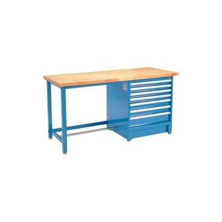 Global Equipment 72Wx30D Modular Workbench, 7 Drawers, Birch Butcher Block Square Edge, Blue 711165